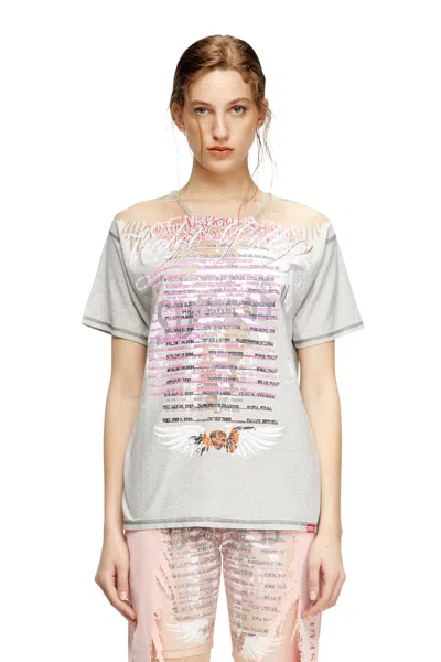 Diesel Crew Neck T-shirt With Lyrics Print In Grey