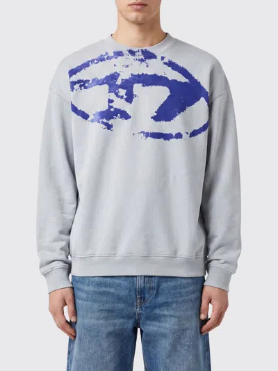 Diesel Crewneck Cotton Sweatshirt With Dust-effect Oval D Logo In Blue