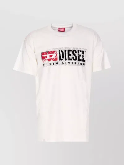 DIESEL CREWNECK GRAPHIC PRINT T-SHIRT WITH VELVET LOGO