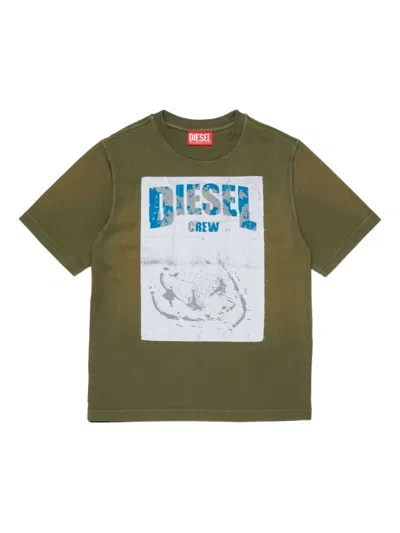 Diesel Kids' Crewneck Graphic T-shirt In Green