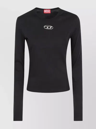 Diesel Crewneck Long Sleeves Slim Silhouette T-shirt In Black