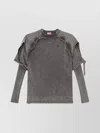 Diesel Crewneck Sweater With Distressed Layered Sleeves And Raw Hem In Gray