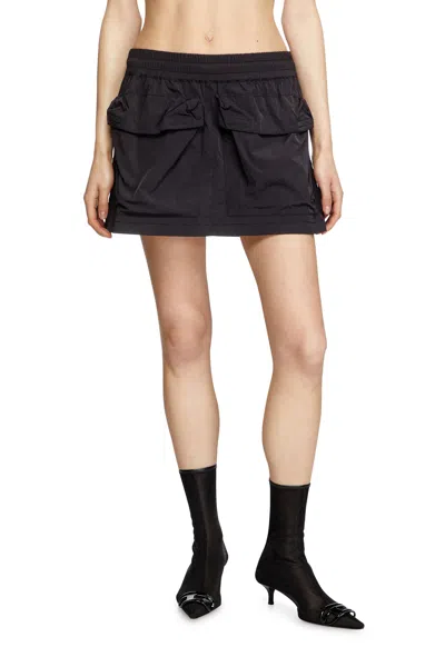 Diesel Crinkled Mini Skirt With Utility Pockets In Black
