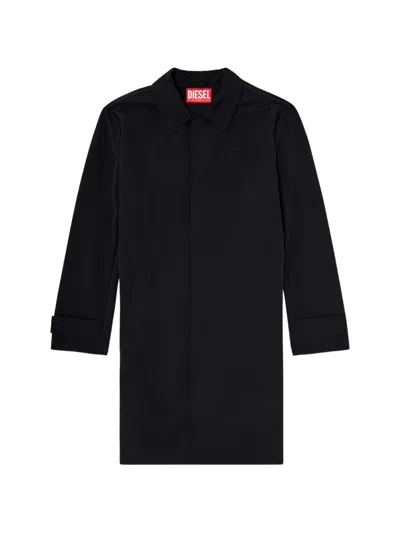 Diesel Crinkled Trench Coat In Black