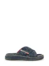 Diesel Sa-slide-denim Slides With Criss-cross Straps In Blue