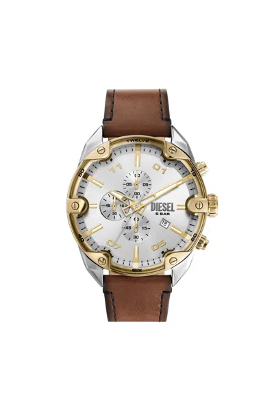 Diesel Spiked Chronograph Brown Leather Watch