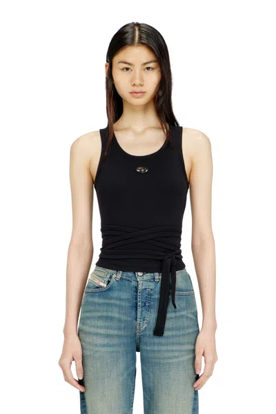 Diesel Crop Top With Wrap-around Design In Black