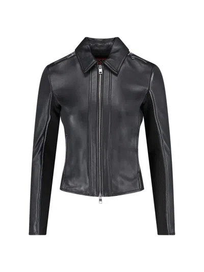 Diesel Cropped Biker Jacket In Black