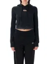 Diesel Cropped Black Hoodie With Drawstring And Vintage Appeal In Black