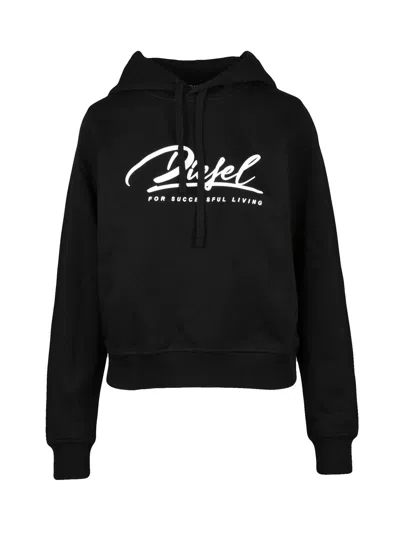 Diesel Cropped Black Hoodie With Drawstring Hood And Bold Logo