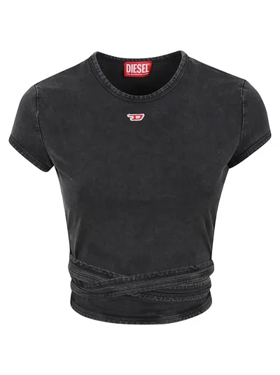 Diesel T-bunny Tail-r1 Wraparound Cropped T-shirt In Gray