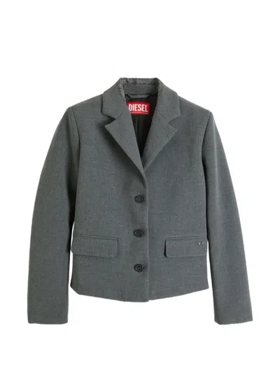 Diesel Cropped Blazer With Denim-trimmed Collar In Grey