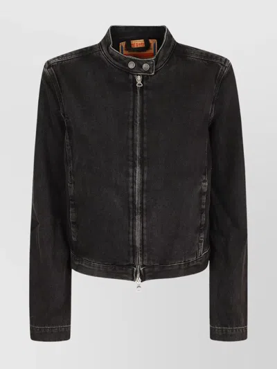 Diesel Cropped Buttoned Collar Long Sleeves Jacket In Black