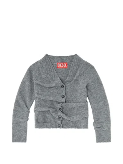 Diesel Cropped Cardigan In Hot-worked Wrinkled Knit In Gray