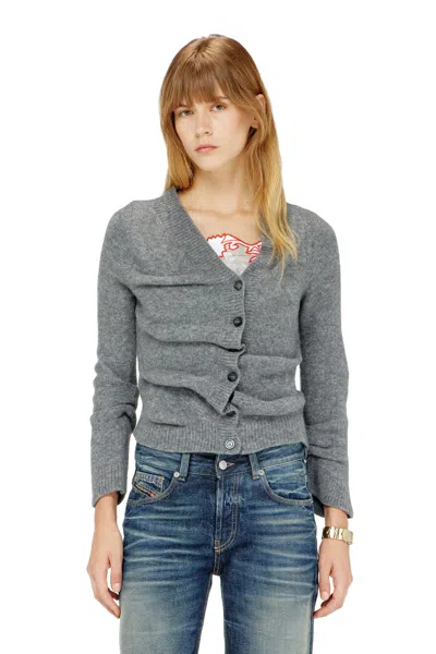 Diesel Cropped Cardigan In Wrinkled Boiled Knit In Gray