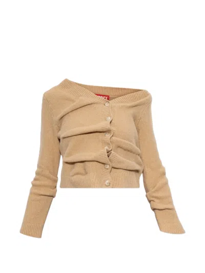 Diesel Cropped Cardigan In Wrinkled Boiled Knit In Neutrals
