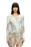 Diesel Cropped Cardigan With Medieval Print In Gray