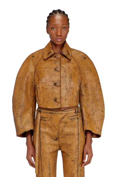 Diesel L-raya Cocoon-sleeve Cropped Leather Jacket In Brown