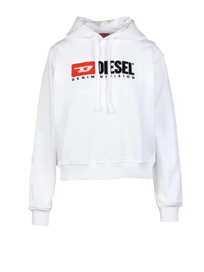 Diesel Cropped Cotton Sweatshirt With Bold Logo Print In White
