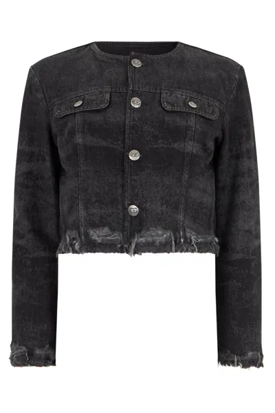 Diesel Cropped Denim Jacket With Button-front Closure In Black