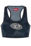Diesel Cropped Denim Top With Embellished Logo Detail In Multi