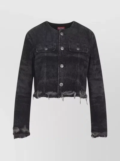 DIESEL CROPPED DISTRESSED JACKET POCKETS