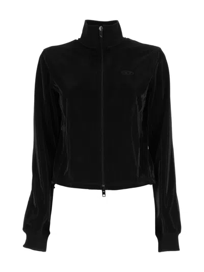 Diesel Cropped High-collar Zip-through Knit In Black