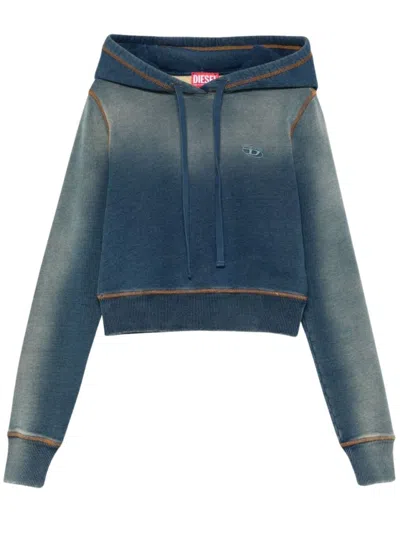 Diesel Cropped Hoodie With Gradient Effect And Contrasting Stitching In Navy