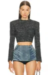 Diesel Cropped Jacket In Bouclé Fabric In Gray
