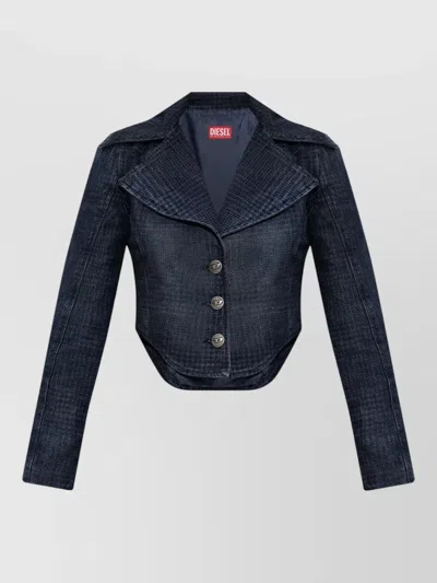 Diesel Cropped Jacket Curved Hems Extra Wide Lapels In Blue