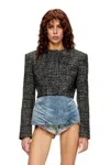 Diesel Cropped Tweed Jacket Long Sleeves In Black