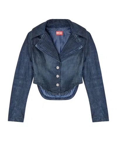 Diesel Cropped Jacket In Prince Of Wales Denim In Blue