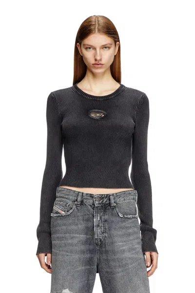 Diesel Cropped Jumper With Cut-out Logo In Black