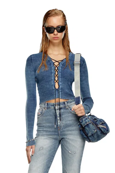 Diesel Cropped Lace-up Top In Indigo Knit In Tobedefined