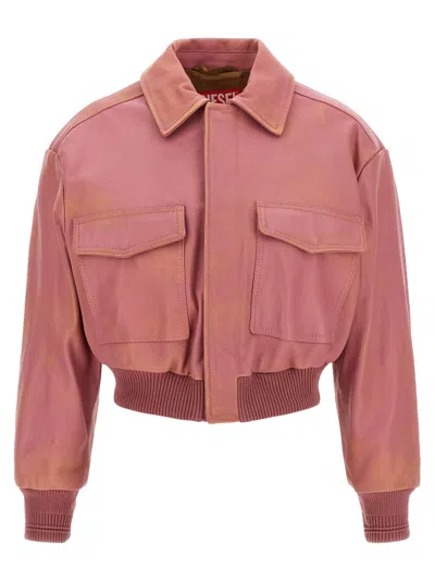 Diesel Cropped Lambskin Aviator Jacket In Pink