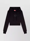 Diesel Cropped Logo Cotton Blend Hoodie With Drawstring In Black