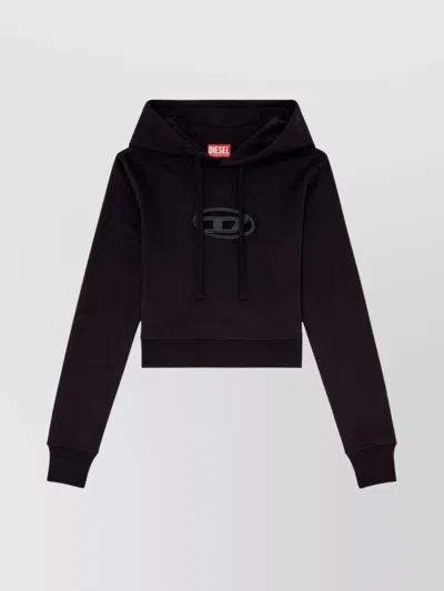 Diesel Cropped Logo Cotton Blend Hoodie With Drawstring In Black