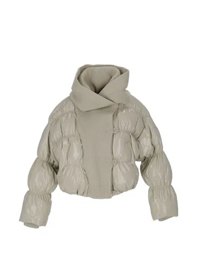 Diesel Cropped Padded Coat With Ribbed Knit Collar In Neutral
