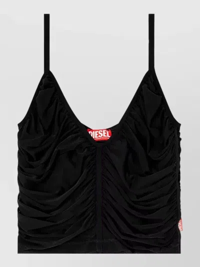 Diesel Cropped Ruched Top Spaghetti Straps V Neckline In Black