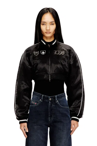 Diesel Cropped Satin Souvenir Jacket In Black
