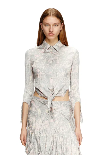 Diesel Cropped Shirt With Raw Cut Seams In Multicolor