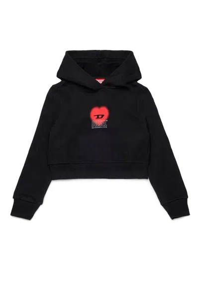 Diesel Kids' Cropped Sweatshirt With Heart Graphic In Black