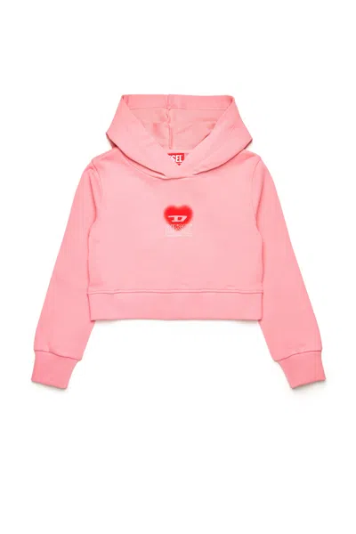 Diesel Kids' Cropped Sweatshirt With Heart Graphic In Pink