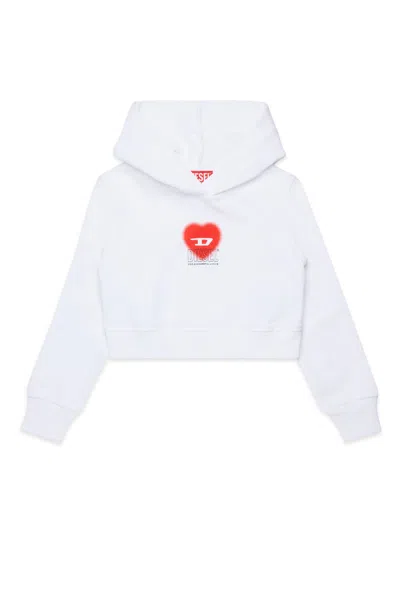Diesel Kids' Cropped Sweatshirt With Heart Graphic In White