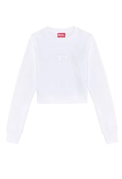 Diesel Cropped Sweatshirt With Classic Crew Neckline And Logo Detail In White