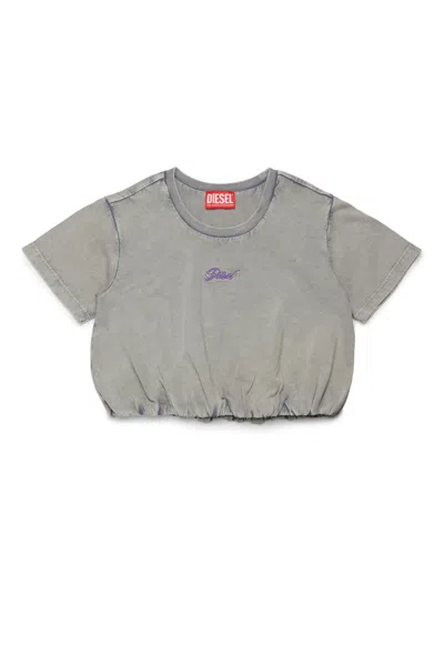 Diesel Kids' Tfenerdi Embroidered-detail T-shirt In Gray