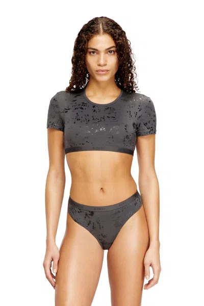 Diesel Cropped T-shirt With Metallic Effect In Gray