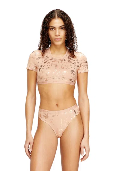 Diesel Cropped T-shirt With Metallic Effect In Pink