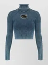 Diesel Cropped Turtleneck Sweater Ribbed Texture