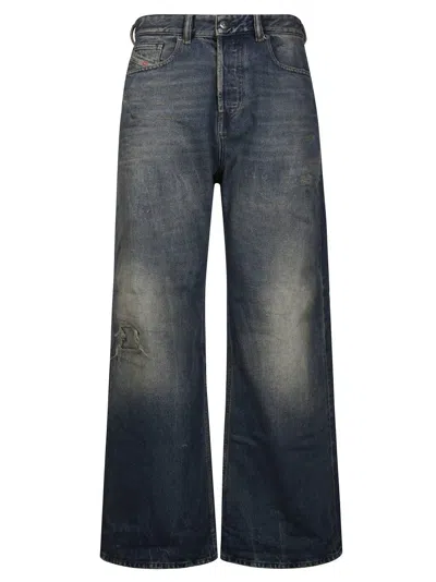 Diesel Cropped Wide-leg Jeans With Distressed Detailing In Blue